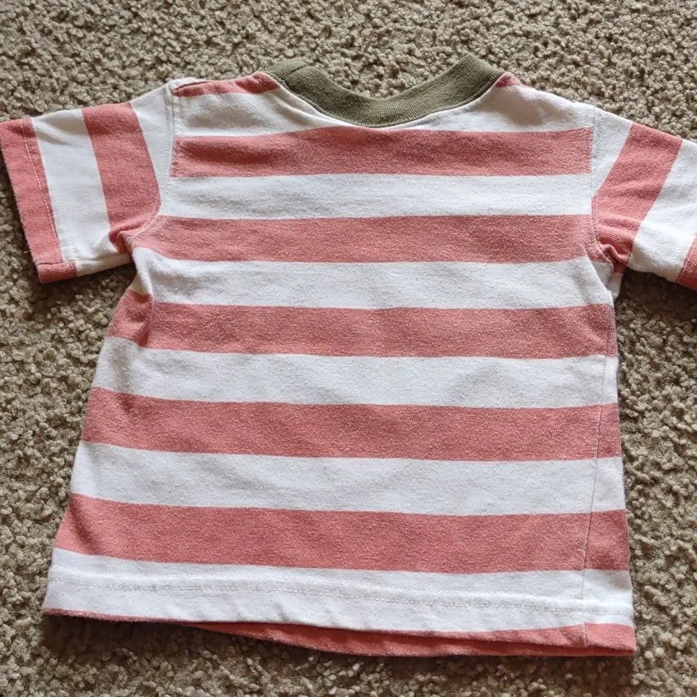 Cradle Togs, Baby Size 12M, Hippo and turtle, short sleeve dark peach stripe top